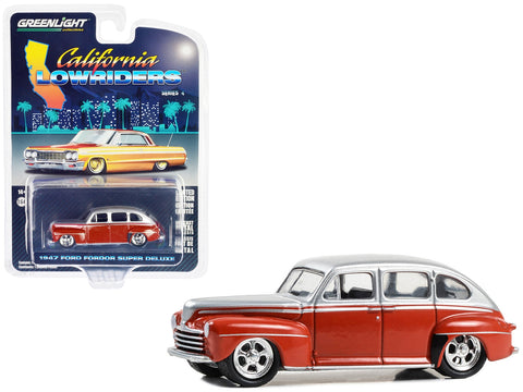 1947 Ford Fordor Super Deluxe Lowrider Red and Silver Metallic "California Lowriders" Series 4 1/64 Diecast Model Car by Greenlight