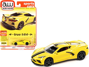 2020 Chevrolet Corvette C8 Stingray Accelerate Yellow with Twin Black Stripes "Sports Cars" Limited Edition to 15702 pieces Worldwide 1/64 Diecast Model Car by Auto World
