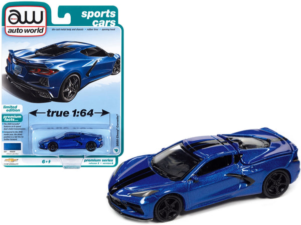 2020 Chevrolet Corvette Elkhart Lake Blue Metallic "Sports Cars" Limited Edition 1/64 Diecast Model Car by Auto World