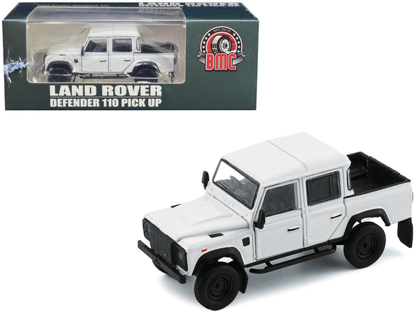 Land Rover Defender 110 Pickup Truck White with Extra Wheels 1/64 Diecast Model Car by BM Creations