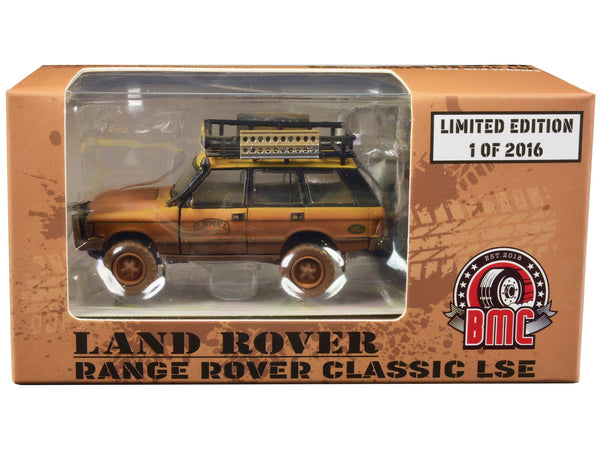 Land Rover Range Rover Classic LSE RHD (Right Hand Drive) "Camel Trophy" Yellow (Dirty Mud Version) with Roof Rack Extra Wheels and Accessories Limited Edition to 2016 pieces Worldwide 1/64 Diecast Model Car by BM Creations