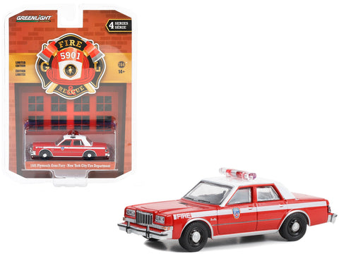 1985 Plymouth Gran Fury Red with White Top "FDNY (The Official Fire Department City of New York)" "Fire & Rescue" Series 4 1/64 Diecast Model Car by Greenlight