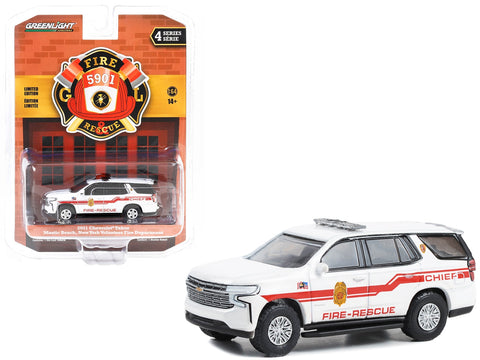 2021 Chevrolet Tahoe White with Red Stripes "Mastic Beach Fire-Rescue Chief - Mastic Beach Long Island New York" "Fire & Rescue" Series 4 1/64 Diecast Model Car by Greenlight