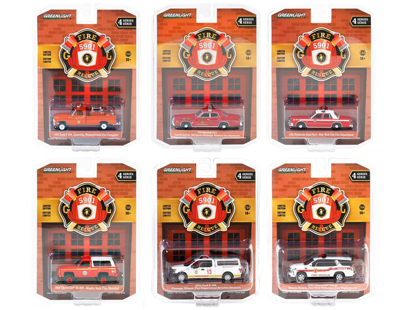 "Fire & Rescue" Set of 6 pieces Series 4 1/64 Diecast Model Car by Greenlight