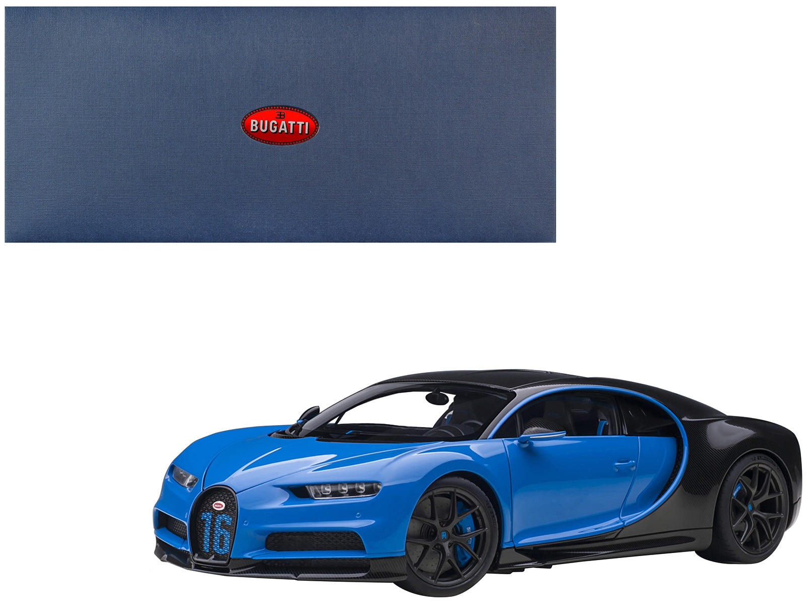 2019 Bugatti Chiron Sport French Racing Blue and Carbon 1/18 Model Car by Autoart