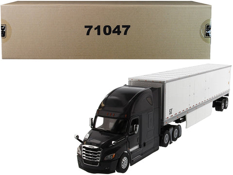 Freightliner New Cascadia Sleeper Cab Black with 53' Dry Van Trailer White "Transport Series" 1/50 Diecast Model by Diecast Masters