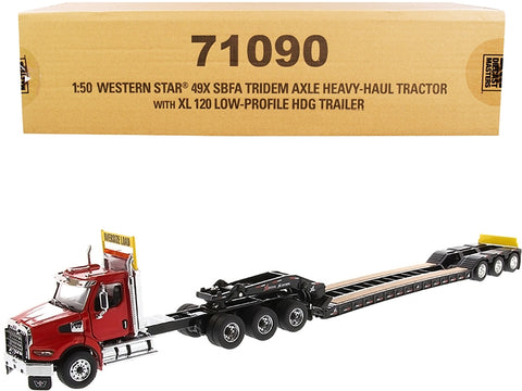 Western Star 49X SBFA Tridem Axle Heavy-Haul Tractor with XL 120 Low-Profile HDG Trailer Red and Black "Transport Series" 1/50 Diecast Model by Diecast Masters