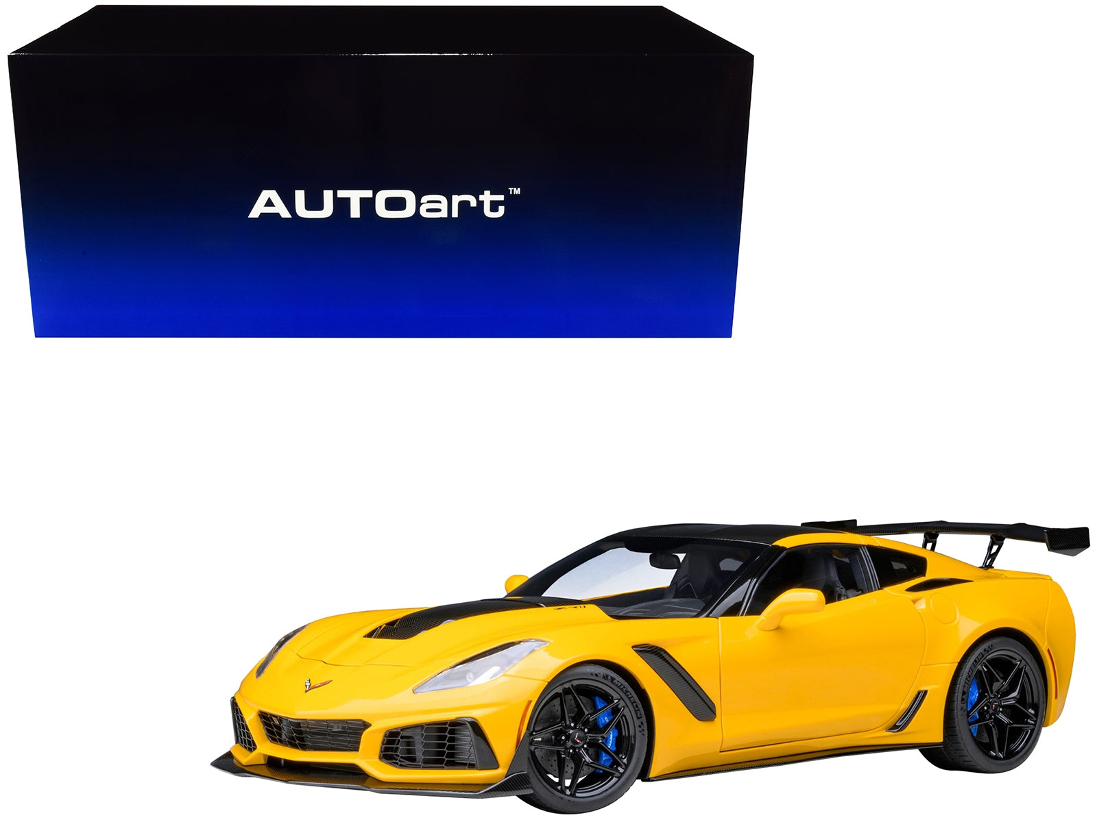 2019 Chevrolet Corvette C7 ZR1 Corvette Racing Yellow Tintcoat with Carbon Top 1/18 Model Car by Autoart