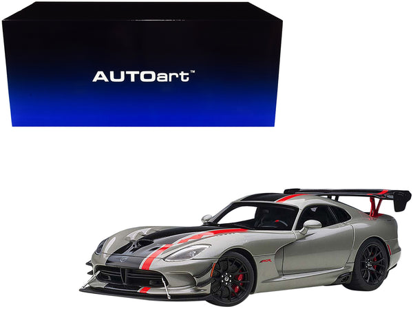 2017 Dodge Viper ACR Billet Silver Metallic with Black and Red Stripes 1/18 Model Car by Autoart