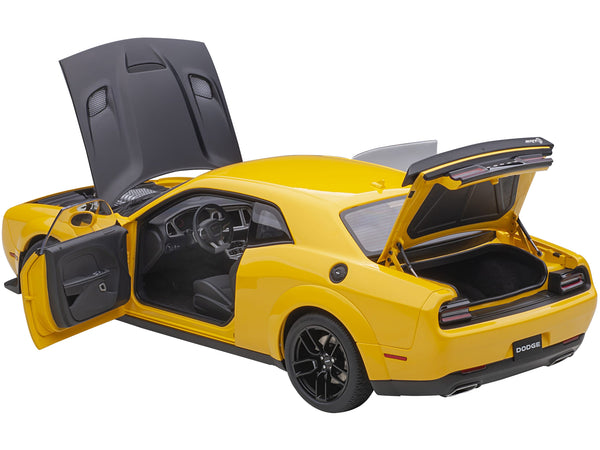 Dodge Challenger SRT Hellcat Widebody Yellow Jacket with Satin Black Hood 1/18 Model Car by Autoart