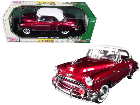 1950 Chevrolet Bel Air Burgundy with White Roof 1/18 Diecast Model Car by Motormax