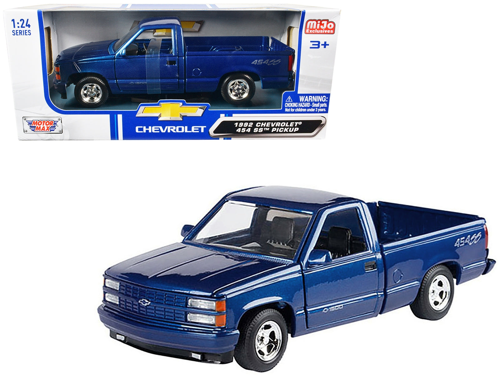 1992 Chevrolet 454 SS Pickup Truck Blue Metallic 1/24 Diecast Model Car by Motormax