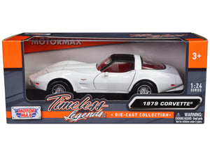 1979 Chevrolet Corvette C3 White with Black Top and Red Interior "Timeless Legends" Series 1/24 Diecast Car Model by Motormax