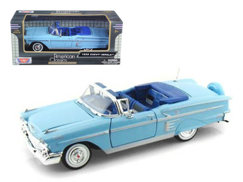 1958 Chevrolet Impala Convertible Blue 1/24 Diecast Model Car by Motormax