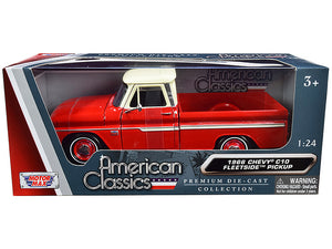 1966 Chevrolet C10 Fleetside Pickup Truck Red with Cream Top "American Classics" 1/24 Diecast Model Car by Motormax