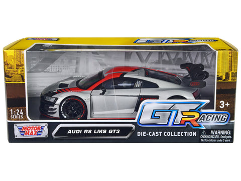 Audi R8 LMS GT3 Silver Metallic with Graphics "GT Racing" Series 1/24 Diecast Model Car by Motormax