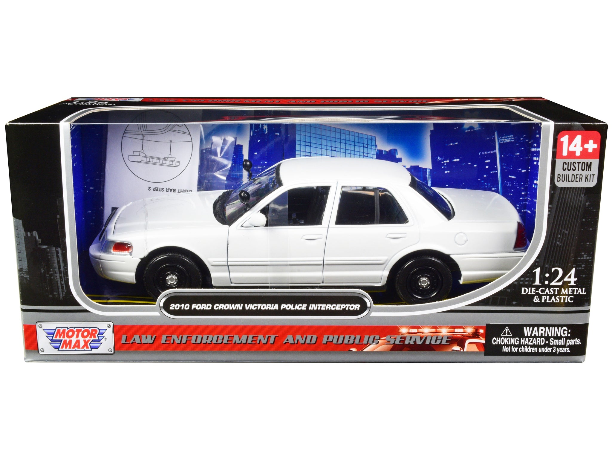 2010 Ford Crown Victoria Police Interceptor Unmarked White "Custom Builder's Kit" Series 1/24 Diecast Model Car by Motormax