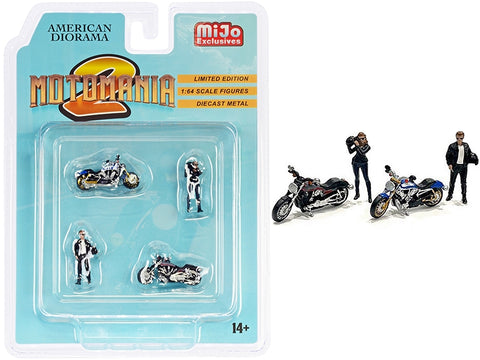 "Motomania 2" 4 piece Diecast Set (2 Figurines and 2 Motorcycles) for 1/64 Scale Models by American Diorama