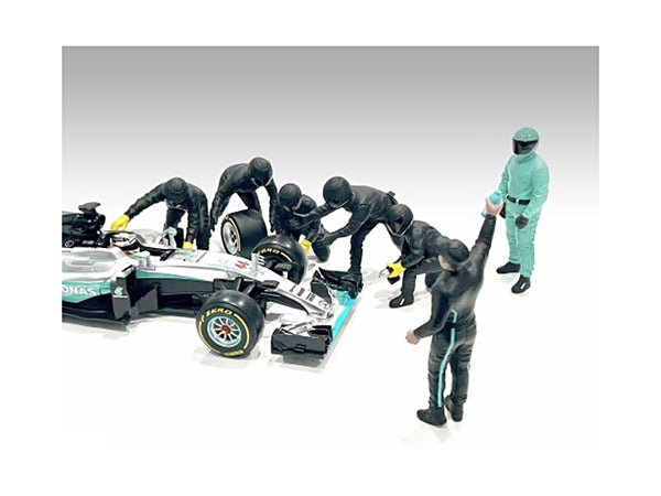 Formula One F1 Pit Crew 7 Figure Set Team Black Release III for 1/18 Scale Models by American Diorama