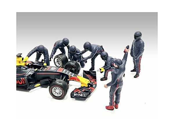 Formula One F1 Pit Crew 7 Figure Set Team Blue Release III for 1/18 Scale Models by American Diorama