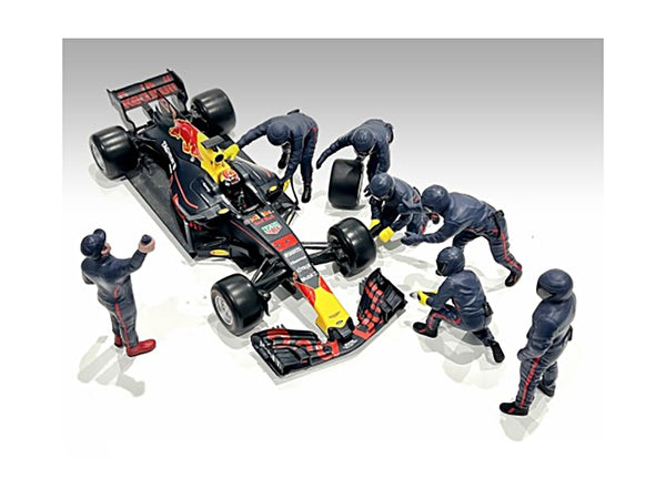 Formula One F1 Pit Crew 7 Figure Set Team Blue Release III for 1/18 Scale Models by American Diorama