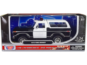 1978 Ford Bronco Police Car Unmarked Black and White "Law Enforcement and Public Service" Series 1/24 Diecast Model Car by Motormax