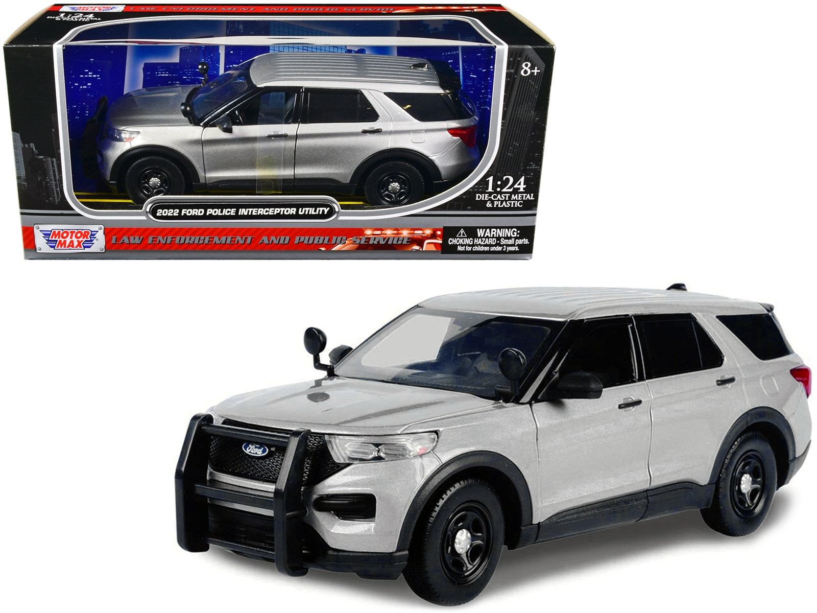 2022 Ford Police Interceptor Utility Unmarked Slick-Top Silver 1/24 Diecast Model Car by Motormax