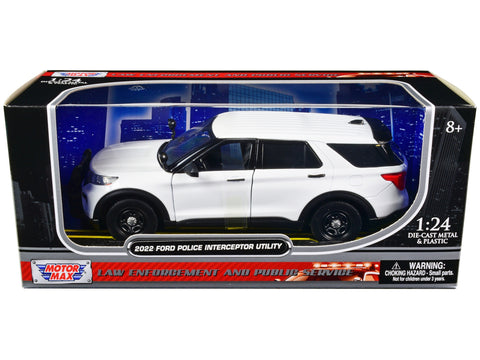 2022 Ford Police Interceptor Utility Unmarked Slick-Top White 1/24 Diecast Model Car by Motormax