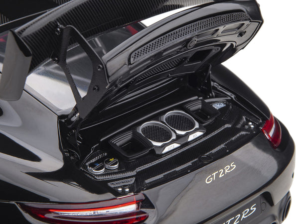 Porsche 911 (991.2) GT2 RS Weissach Package Black with Carbon Stripes 1/18 Model Car by Autoart