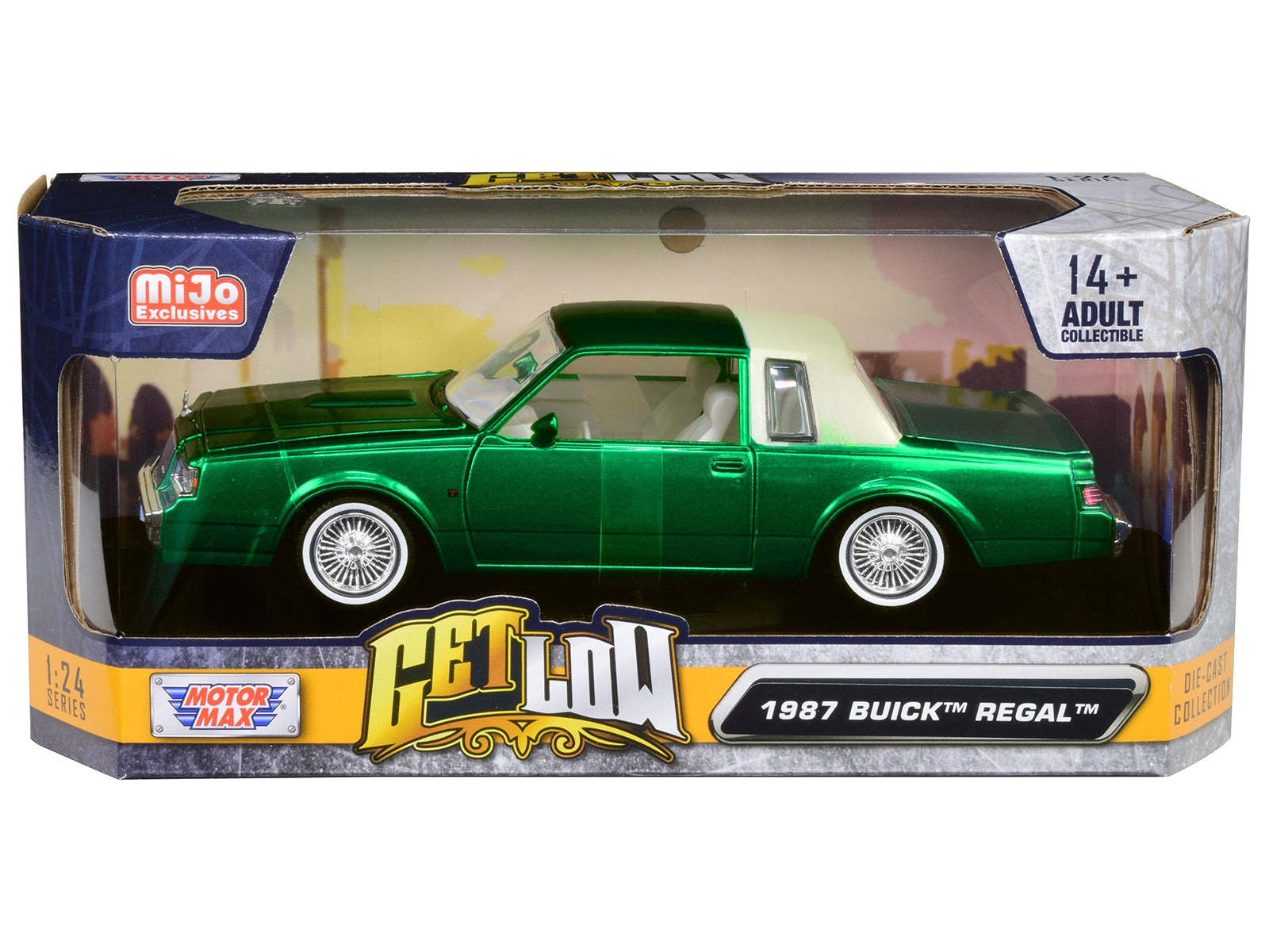 1987 Buick Regal Green Metallic with White Interior "Get Low" Series 1/24 Diecast Model Car by Motormax