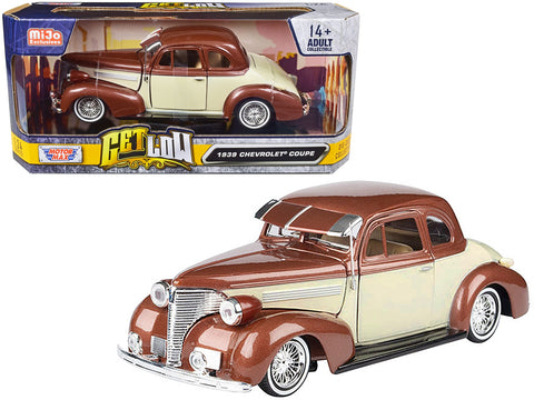 1939 Chevrolet Coupe Lowrider Beige and Brown Metallic "Get Low" Series 1/24 Diecast Model Car by Motormax