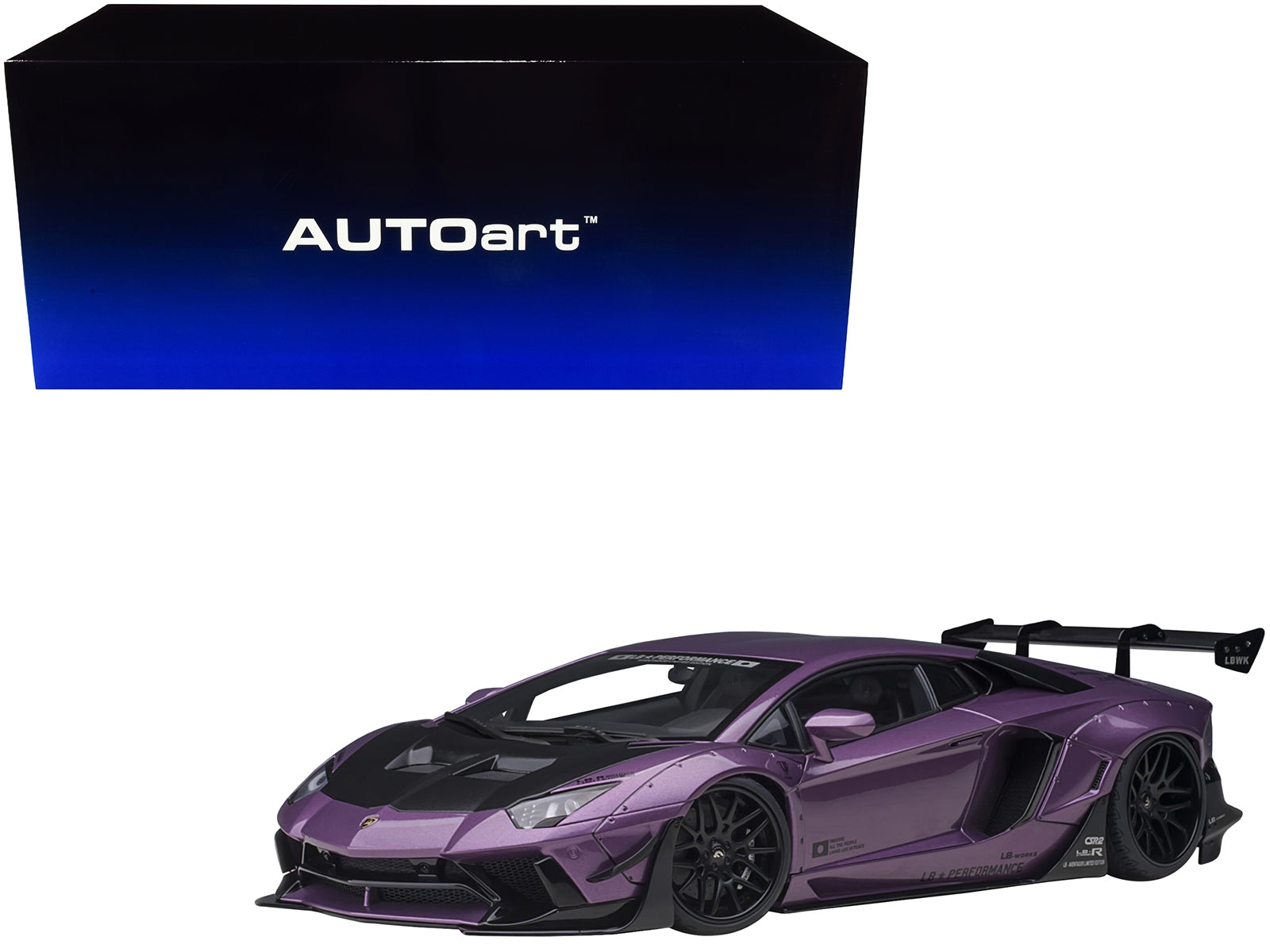 Lamborghini Aventador Liberty Walk LB-Works Viola SE30 Purple Metallic with Carbon Hood Limited Edition 1/18 Model Car by Autoart