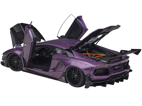 Lamborghini Aventador Liberty Walk LB-Works Viola SE30 Purple Metallic with Carbon Hood Limited Edition 1/18 Model Car by Autoart