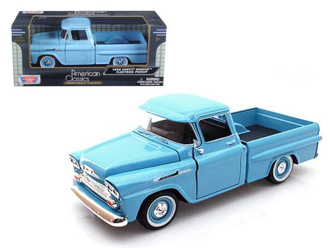1958 Chevrolet Apache Fleetside Pickup Truck Light Blue 1/24 Diecast Model Car by Motormax