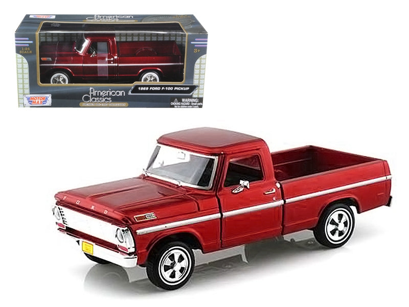 1969 Ford F-100 Pickup Truck Burgundy 1/24 Diecast Model Car by Motormax