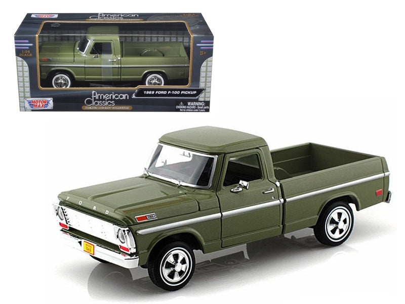 1969 Ford F-100 Pickup Truck Green 1/24 Diecast Model Car by Motormax