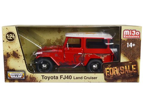 Toyota FJ40 Land Cruiser Red with White Top (Rusted Version) "For Sale" Series 1/24 Diecast Model Car by Motormax