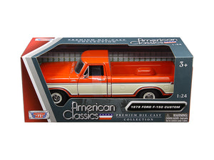 1979 Ford F-150 Custom Pickup Truck Orange and Cream 1/24 Diecast Model Car by Motormax