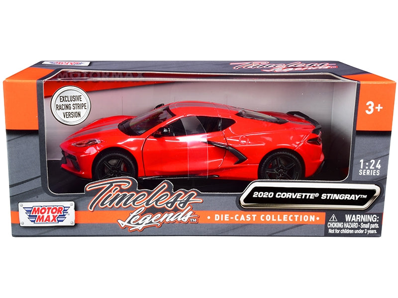 2020 Chevrolet Corvette C8 Stingray Red with Silver Racing Stripes "Timeless Legends" 1/24 Diecast Model Car by Motormax