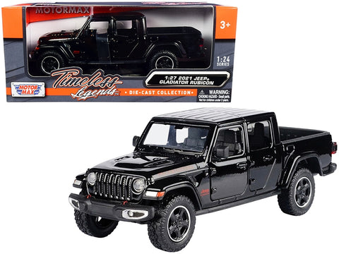 2021 Jeep Gladiator Rubicon (Closed Top) Pickup Truck Black 1/24-1/27 Diecast Model Car by Motormax