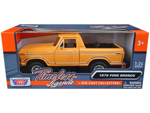 1978 Ford Bronco Custom (Open Top) Yellow with "Timeless Legends" Series 1/24 Diecast Model Car by Motormax