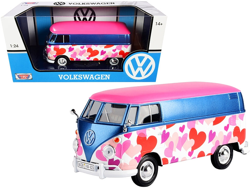 Volkswagen Type 2 (T1) Delivery Van "Love" Pink and Blue Metallic 1/24 Diecast Model Car by Motormax