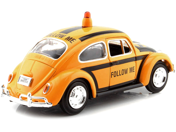 1966 Volkswagen Beetle "Follow Me" Airport Safety Vehicle Yellow with Black Stripes 1/24 Diecast Model Car by Motormax