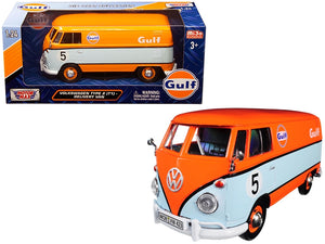 Volkswagen Type 2 (T1) Delivery Van #5 "Gulf" Orange and Light Blue 1/24 Diecast Model Car by Motormax