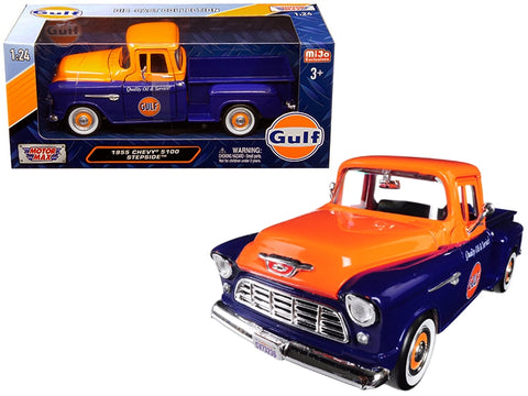 1955 Chevrolet 5100 Stepside Pickup Truck "Gulf" Dark Blue and Orange 1/24 Diecast Model Car by Motormax