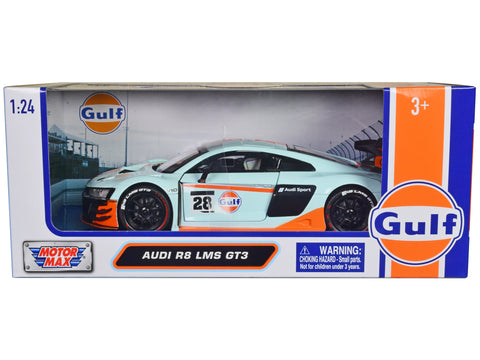 Audi R8 LMS GT3 #28 Light Blue with Orange Stripes "Gulf Oil" "Gulf Die-Cast Collection" 1/24 Diecast Model Car by Motormax