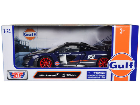 McLaren Senna #56 Dark Blue and Silver with Orange Stripes "Gulf Oil" "Gulf Die-Cast Collection" 1/24 Diecast Model Car by Motormax