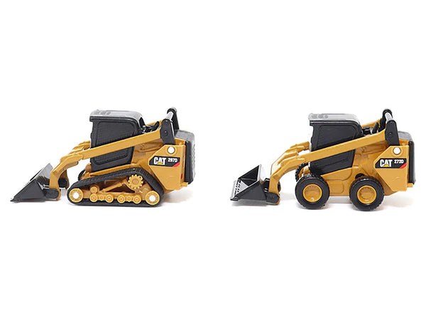 CAT Caterpillar 272D2 Skid Steer Loader Yellow and CAT Caterpillar 297D2 Compact Track Loader Yellow Set of 2 pieces 1/64 Diecast Models by Diecast Masters