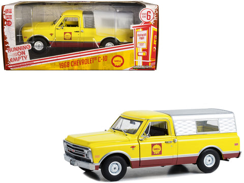 1968 Chevrolet C-10 Pickup Truck Yellow and Red with Camper Shell "Shell Oil" "Running on Empty" Series 6 1/24 Diecast Model Car by Greenlight