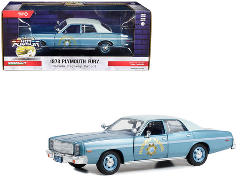 1978 Plymouth Fury Slicktop Blue Metallic with White Top "Nevada Highway Patrol" "Hot Pursuit" Series 1/24 Diecast Model Car by Greenlight
